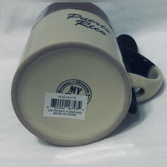 Mug  with teaspoon Puerto Rico graphic ceramic brown. 12oz - Picture 3 of 3